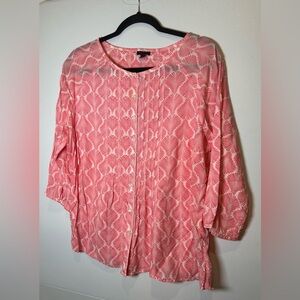Talbots Coral Patterned Blouse.
